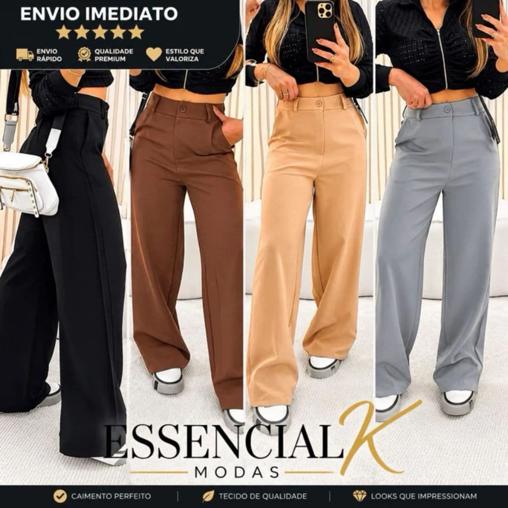Calça Pantalona Alfaiataria Premium Com Bolso PROMOÇÃO