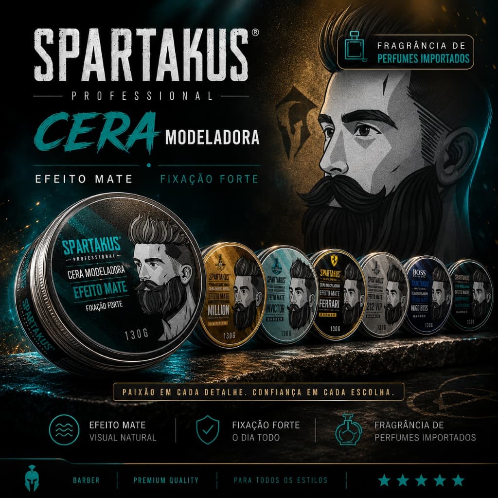 Cera Modeladora Efeito MATE 130g Pomada Para Cabelo e Barba SPARTAKUS | Professional Para Salões