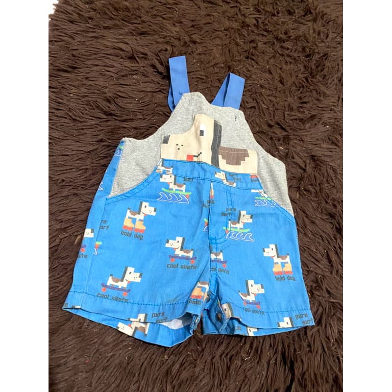 Jardineira infantil azul com estampa de cachorro, jardineira da ALPHABETO tamanho 6 meses