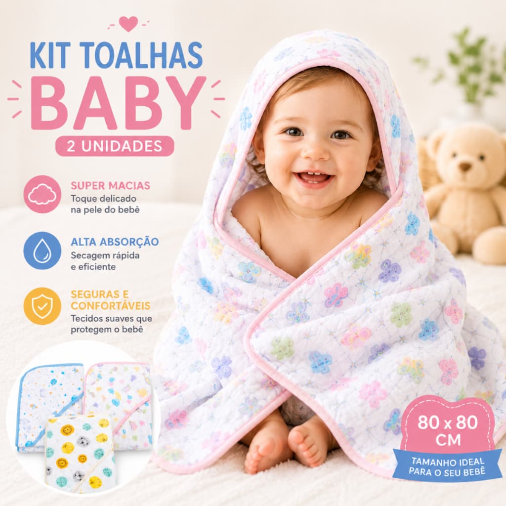 Toalha de Banho Fralda Soft com Capuz para Bebê dupla camada