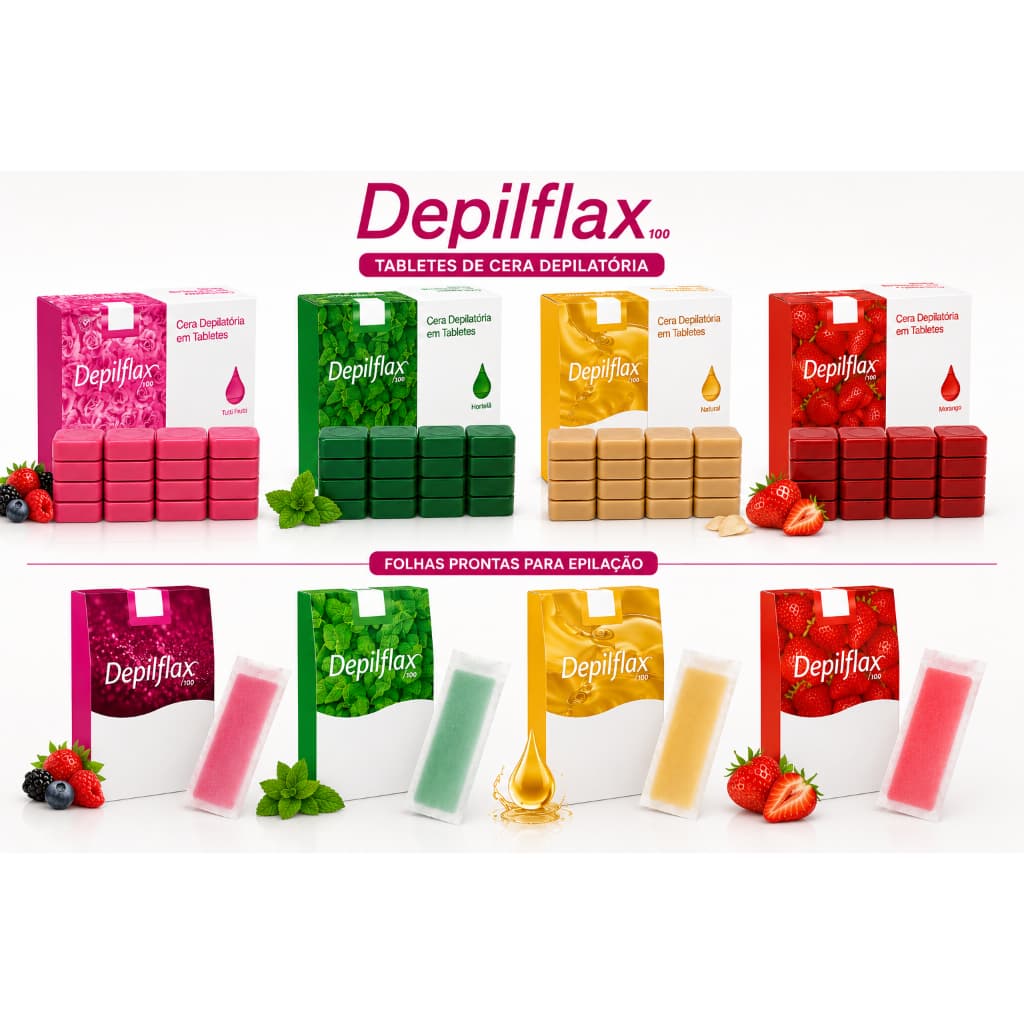 KIT Depilflax Cera Quente Depilatória 1Kg + 20 Folhas Prontas Depilflax Cera Depilatória