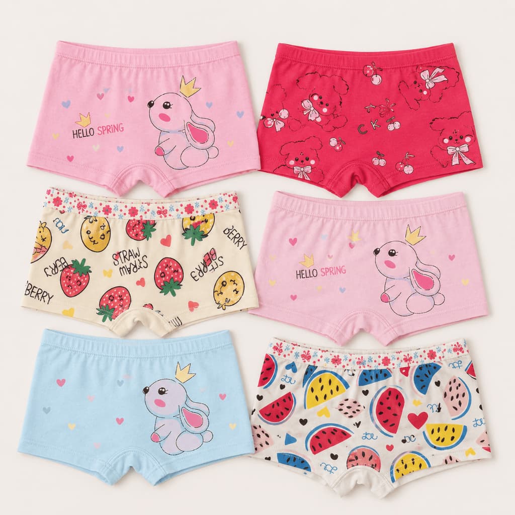 Kit 6 Calcinhas Infantil Shortinho 100% Algodão Lisas e Estampadas Máximo Conforto