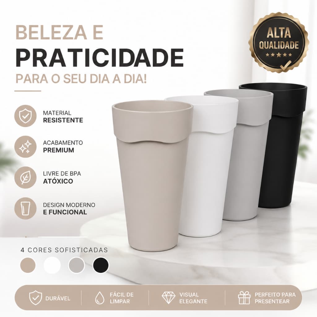 Kit Copos de Plástico Resistênte Grandes e Sofisticados | Alta Qualidade, Duráveis e Elegantes