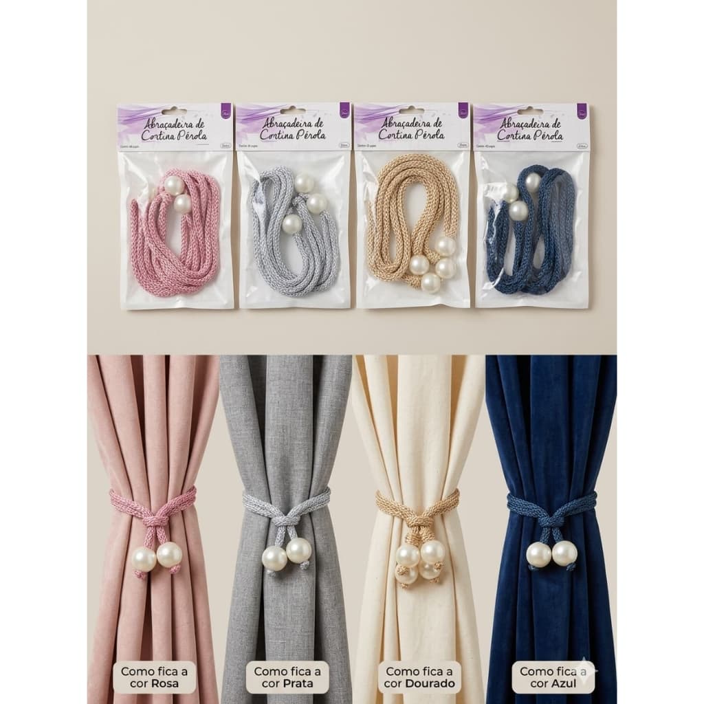 Kit 2 Prendedor de Cortina Pérola Luxo – Abraçadeira Decorativa Elegante