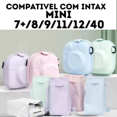Bolsa Para Câmera Instax Mini 7+/8/9/11/12/40 com alça ajustável e bolso para câmera