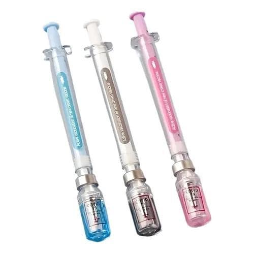Caneta Seringa Criativa Gel Preta 0.5mm Kawaii Estilo Vacina Escolar