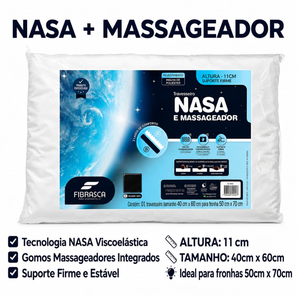 Travesseiro Nasa Massageador Perfil Baixo Fibrasca Para Fronhas 50x70 Cor Branco Confortável Macio