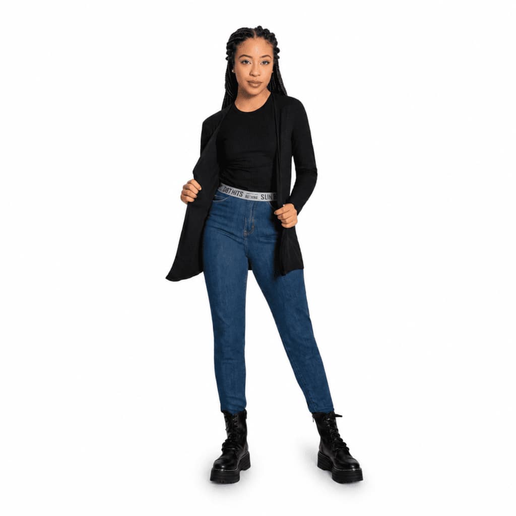 Cardigan Feminino Lunender Preto Malha Canelada Premium Casual Elegante Feminino