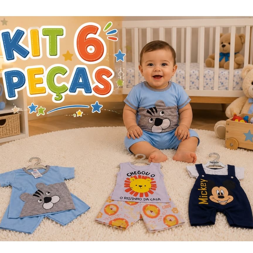 Kit 6 Peças Conjunto infantil Menino - Malha e Algodão