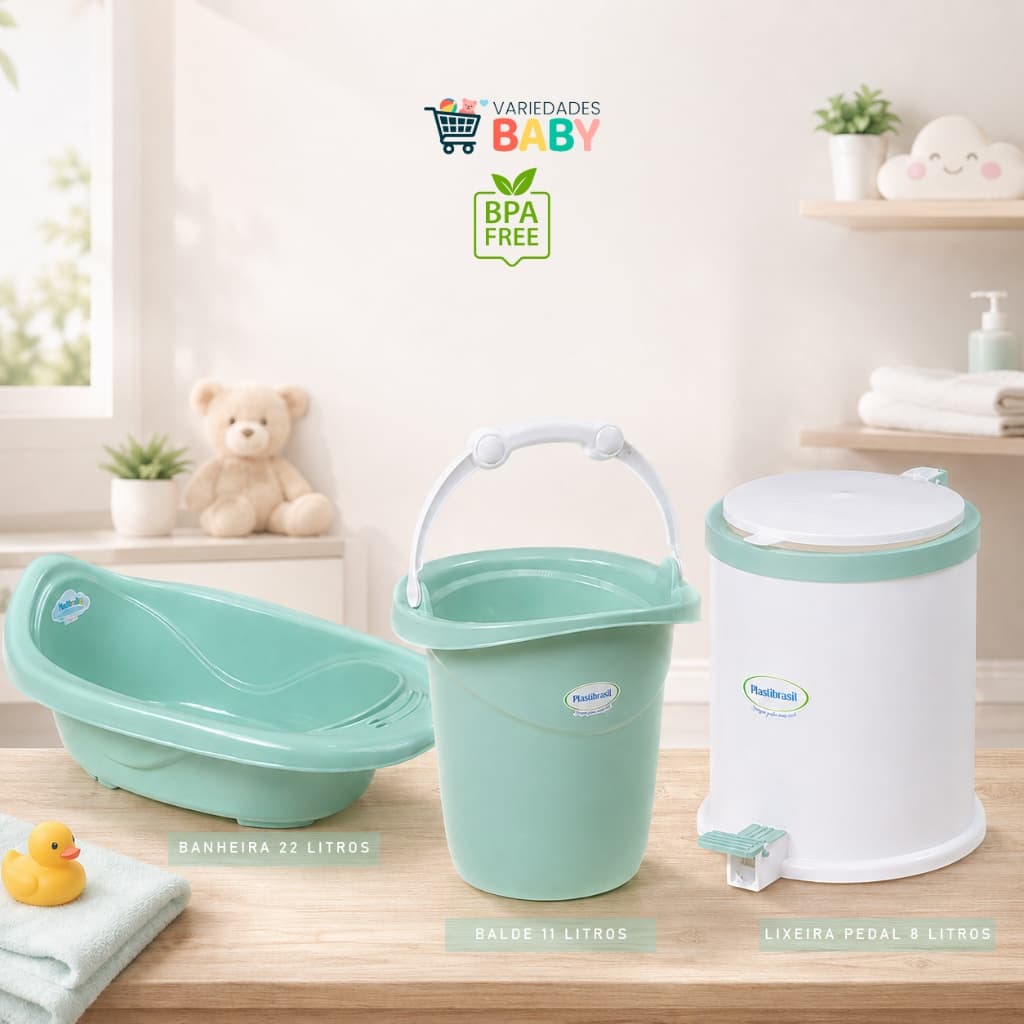 Kit Banho Infantil 3 peças Banheira  22 Litros  Balde 11 Litros  Lixeira Pedal 8 Litros Envio Rápido