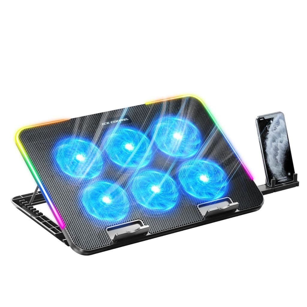 Suporte Base Gamer para Notebook com 6 Coolers RGB Refrigeração Silenciosa para 9” a 17”