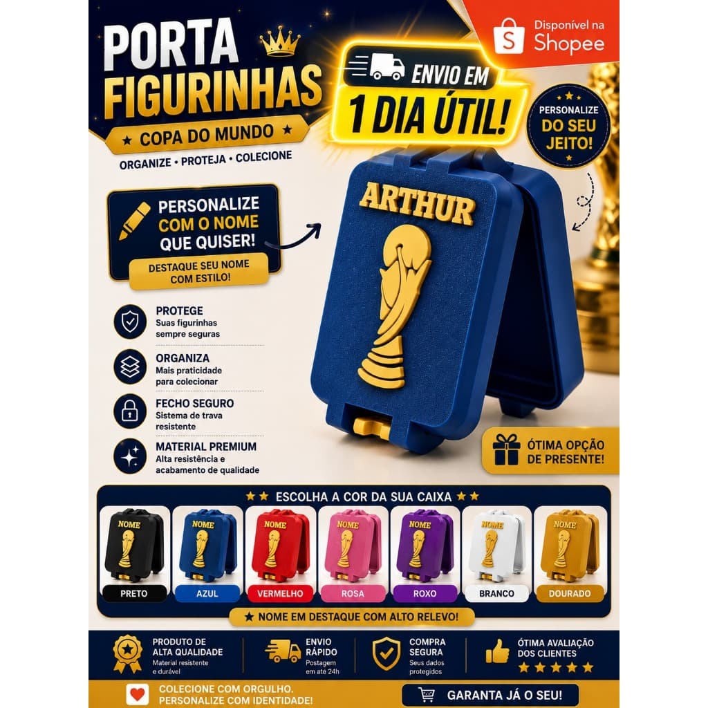 Porta Figurinha Personalizado Copa do Mundo | Organizador com Nome | Copa do Mundo|