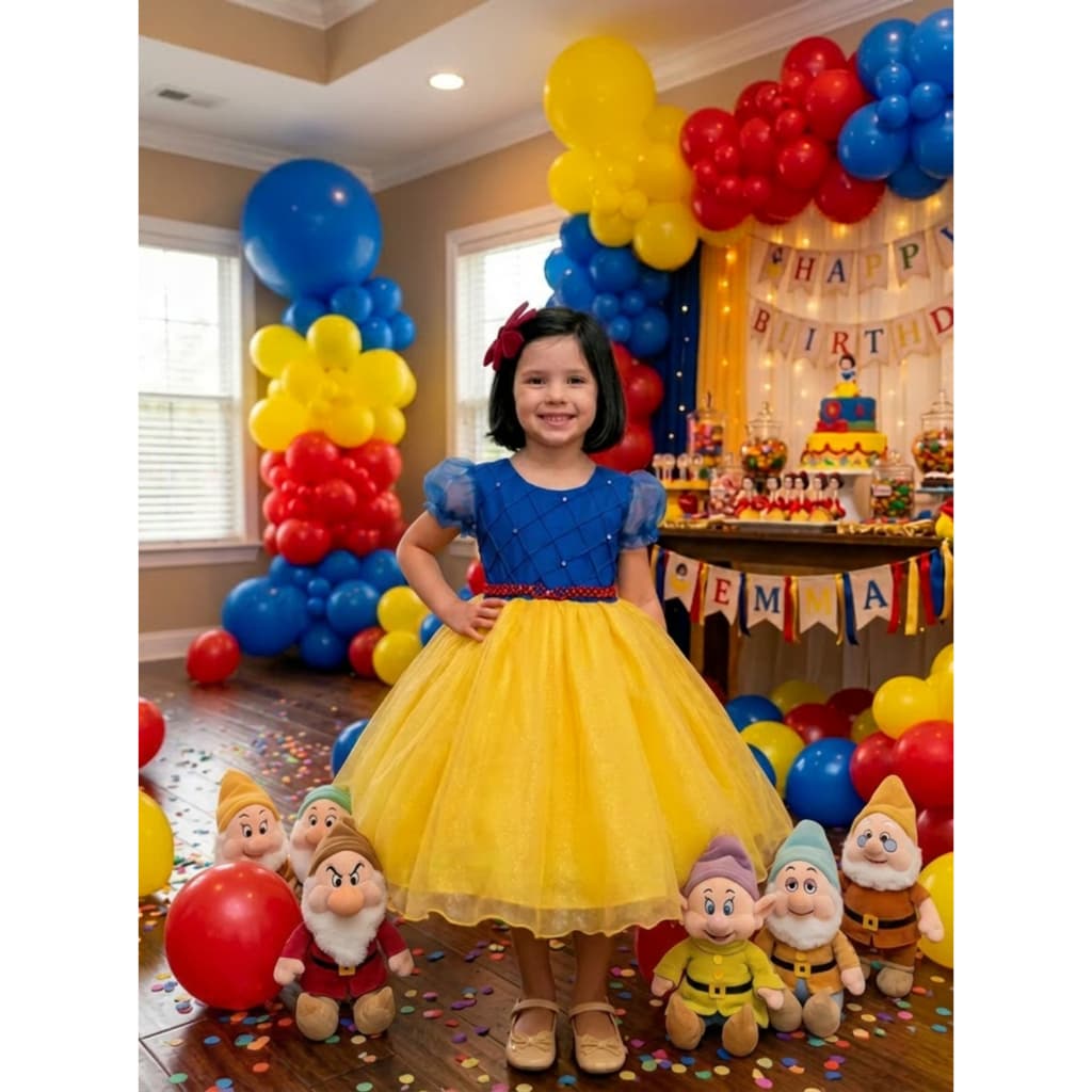 Vestido Branca de Neve Infantil Luxo Festa Aniversário Princesa Meninas de 1 a 12 anos