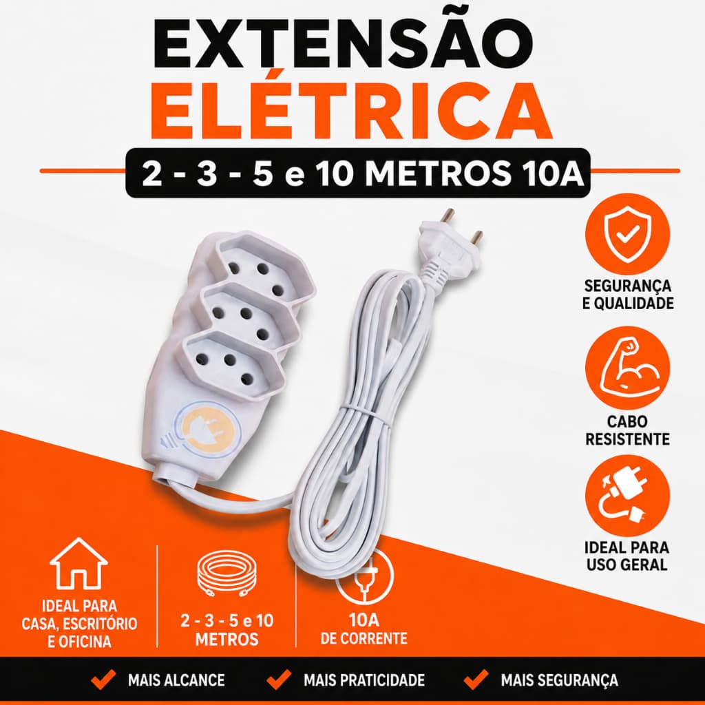 Extensão Elétrica Branca 2 - 3 - 5 e 10 Metros 10A
