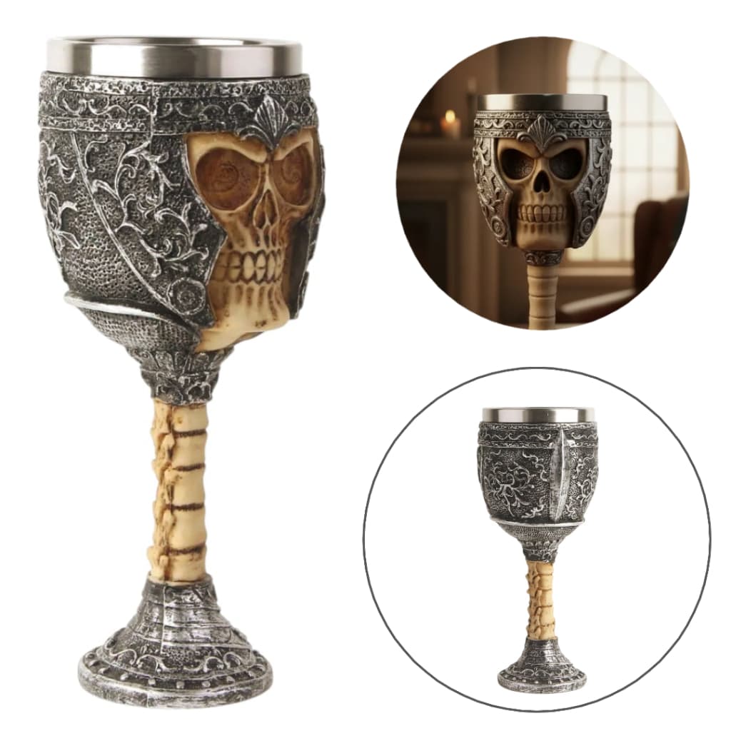 Taça Cálice Ritual Caveira Skull  Vikings Crânio Rock Ossos Copo Em Aço Inox