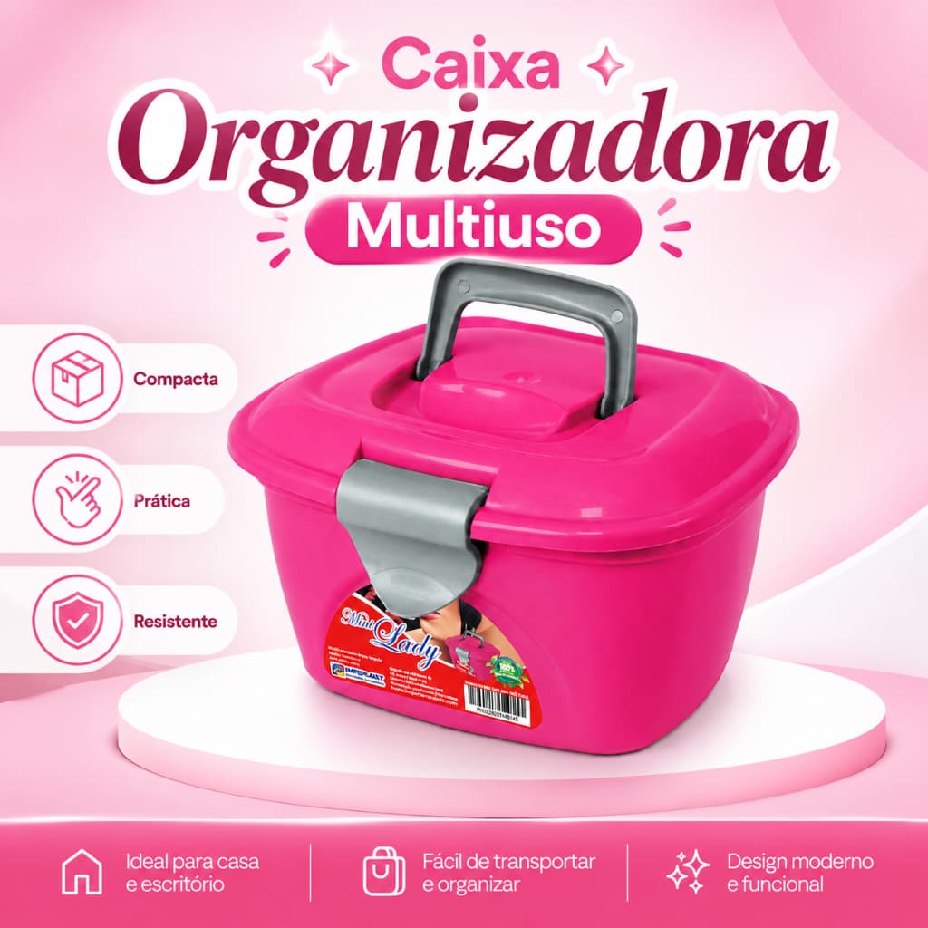 Maleta / Frasqueira Lady Box Rosa Organizadora Maquiagem Esmaltes 7'' 14,5x17x10cm //24,5X28,5X16,5CM
