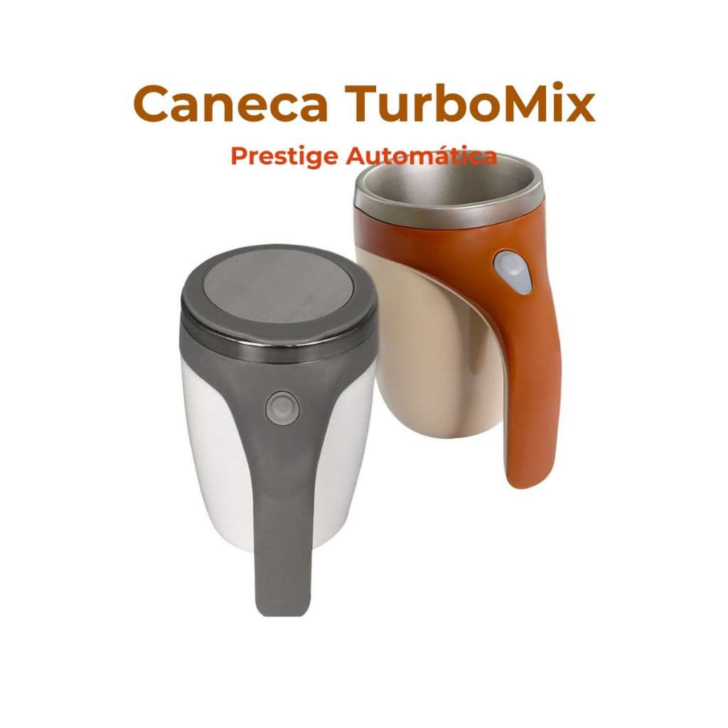 Caneca Mixer Inox Automática Elétrica 380ml TurboMix Misturador Café Whey Shake Chá Capuchino Pratic