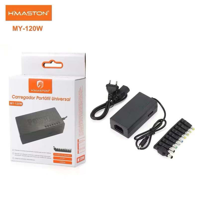 Carregador Universal Notebook H'Maston MY-120W 120W 12-24V Com 9 Conectores