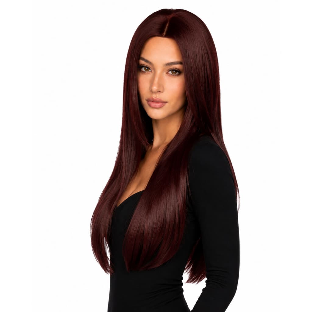 Peruca Lisa Sem Franja Vinho 65cm Fibra Organica
