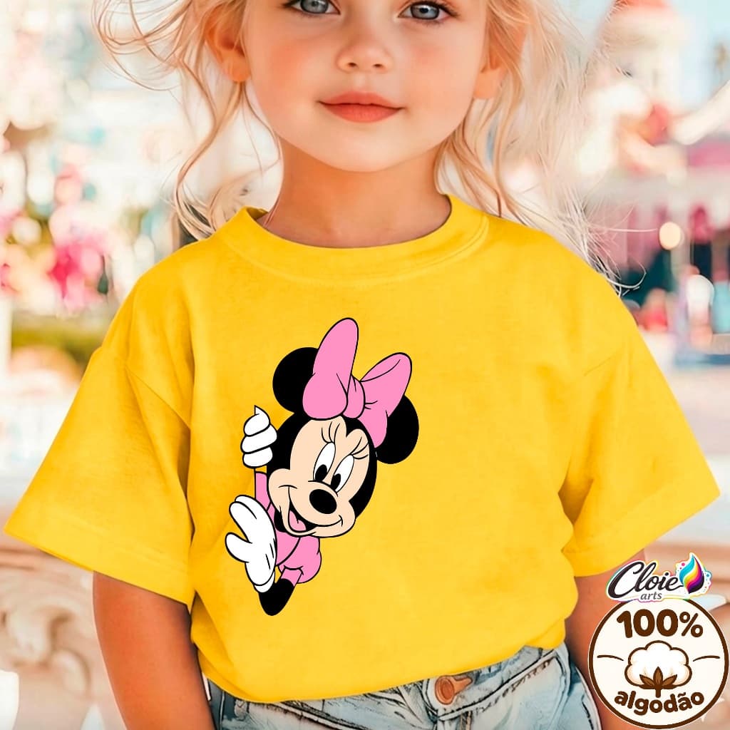 Camiseta Infantil 100% Algodão Personagem Feminina Vibrante Laço Meiga look Modelagem Blusa Estampa Diário Macio minnie