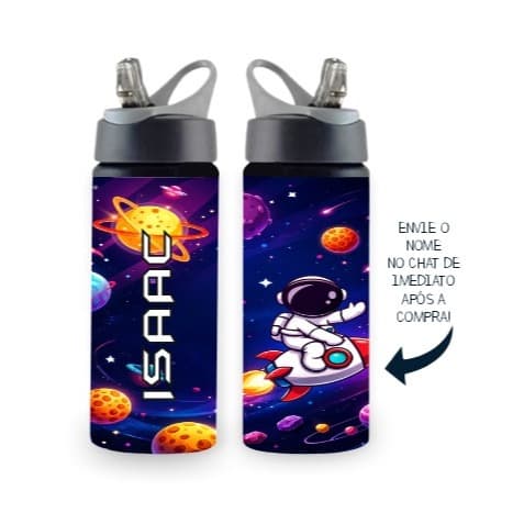 Garrafa de Alumínio/Squezee Astronauta 600ml – Personalizada com Nome