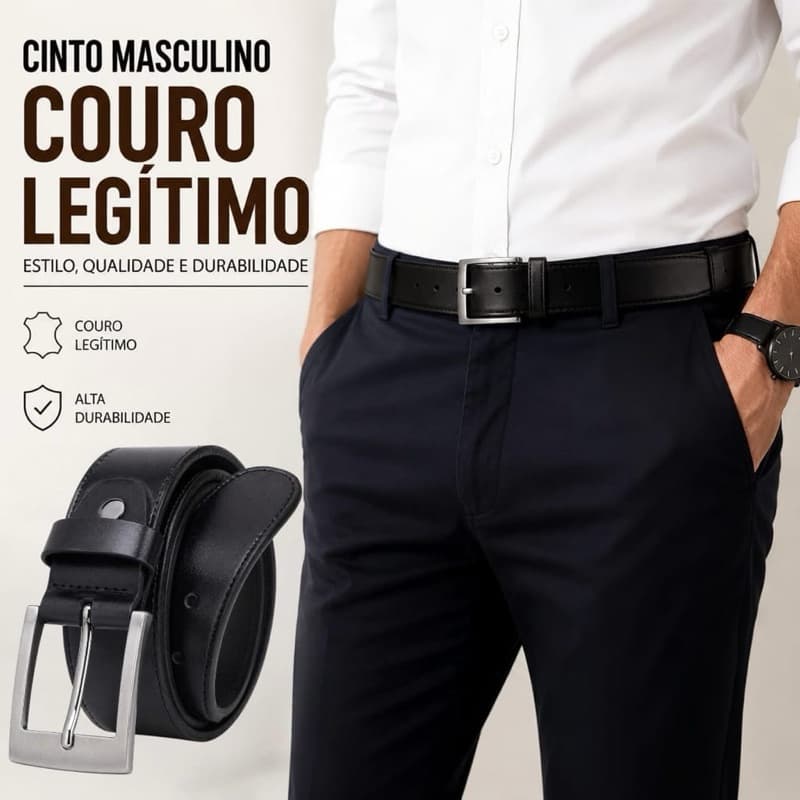 Cinto Masculino de Couro Legítimo Extra Macio – Ajustável, Social e Casual