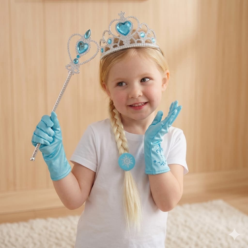 Kit Fantasia Frozen Acessórios Princesa Elsa Trança Luvas Coroa Varinha Infantil