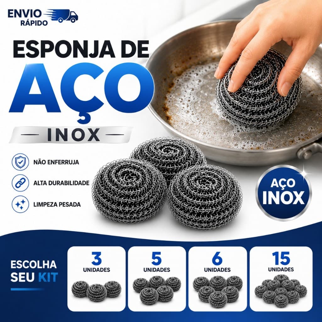 Esponja de Aço Inox bucha buchinha Lava Louça Panela Fogão Grelha Pia Limpeza Pesada Não Enferruja kits 3