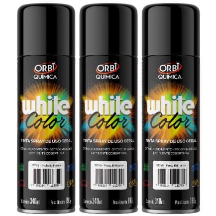 TINTA SPRAY PRETO BRILHANTE 340ML - 3 UNIDADES
