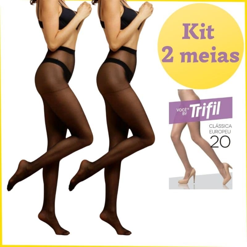 Meia Calça Trifil Feminina Fio 20 Kit 2 meias. Fina Transparência, clássica | Preta, Natural ou tabac UN, G ou EG