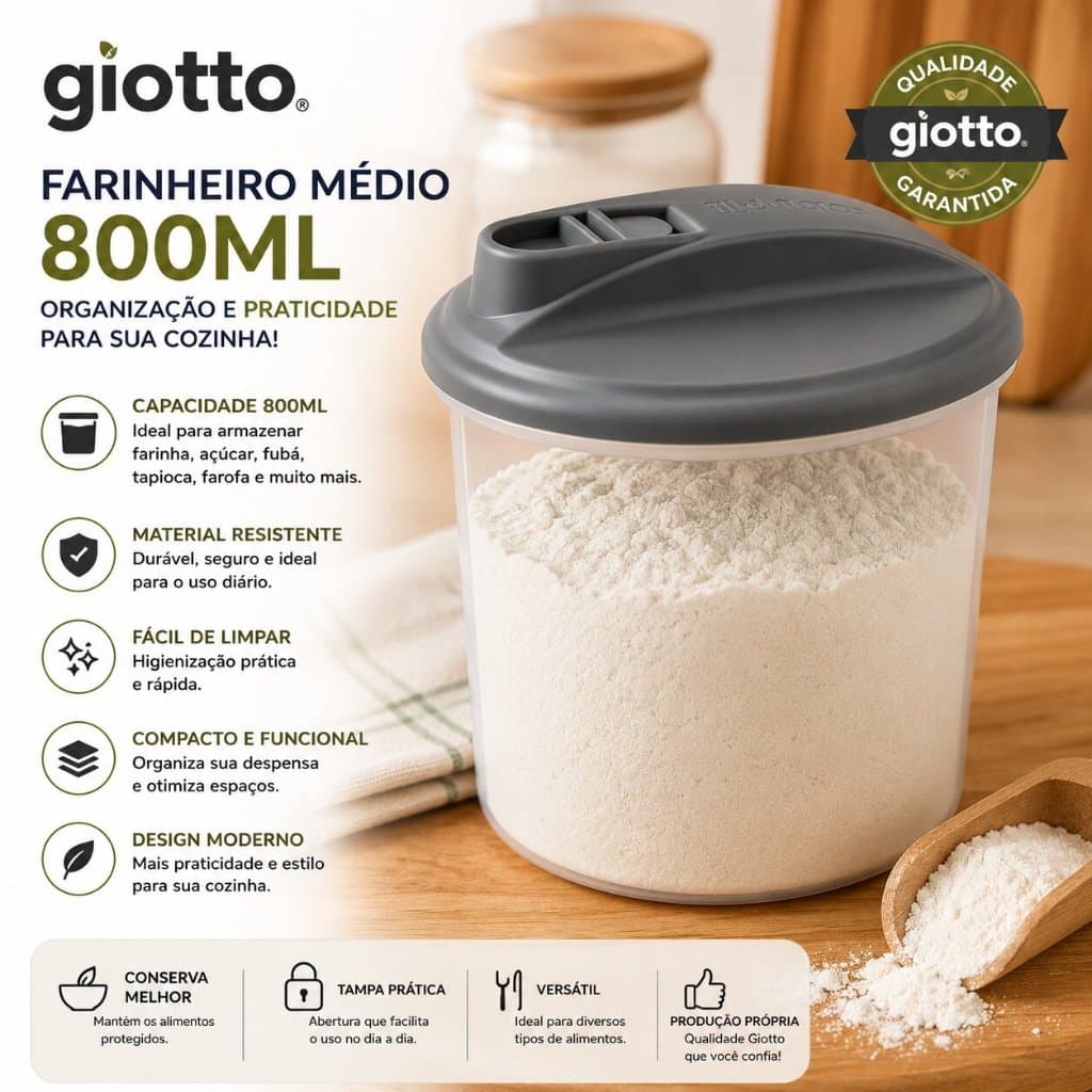 Farinheiro Médio 800ml Cinza Giotto