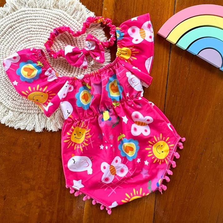 Body para bebê com manguinha e tiara! 6 meses a 1 ano