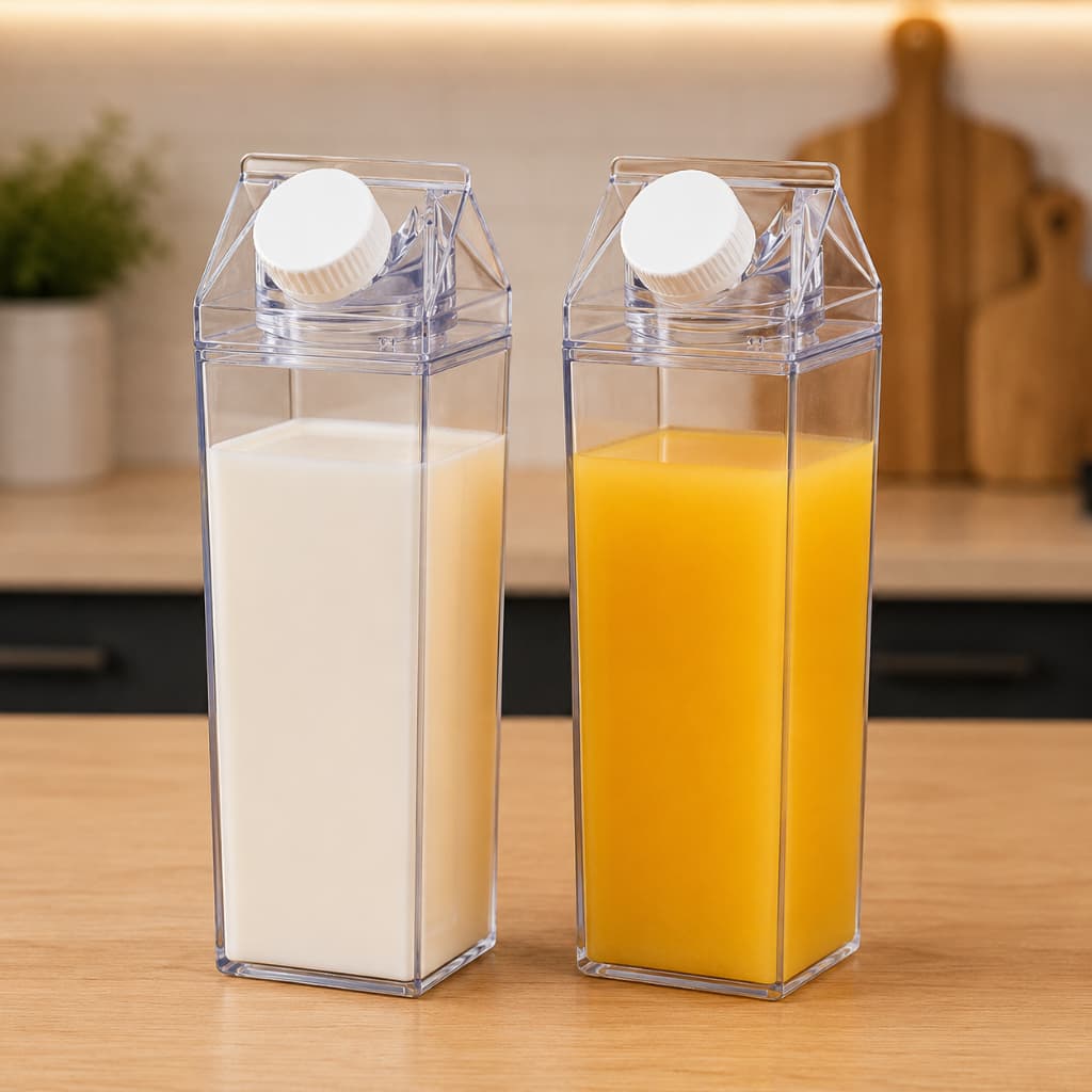 Garrafa Caixa de Leite Acrílico 500ml 1L Pote Reutilizável Organizador Cozinha