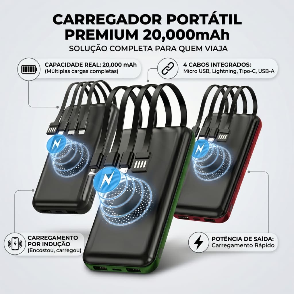 Power Bank Indução 20.000mah Compatível iPhone E Samsung Super Rápido Original Peining
