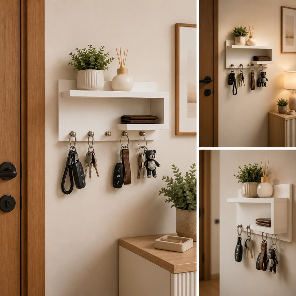 Porta Chaves Organizador Premium - MDF de Parede Decorativo Multiuso Gancho Metálico