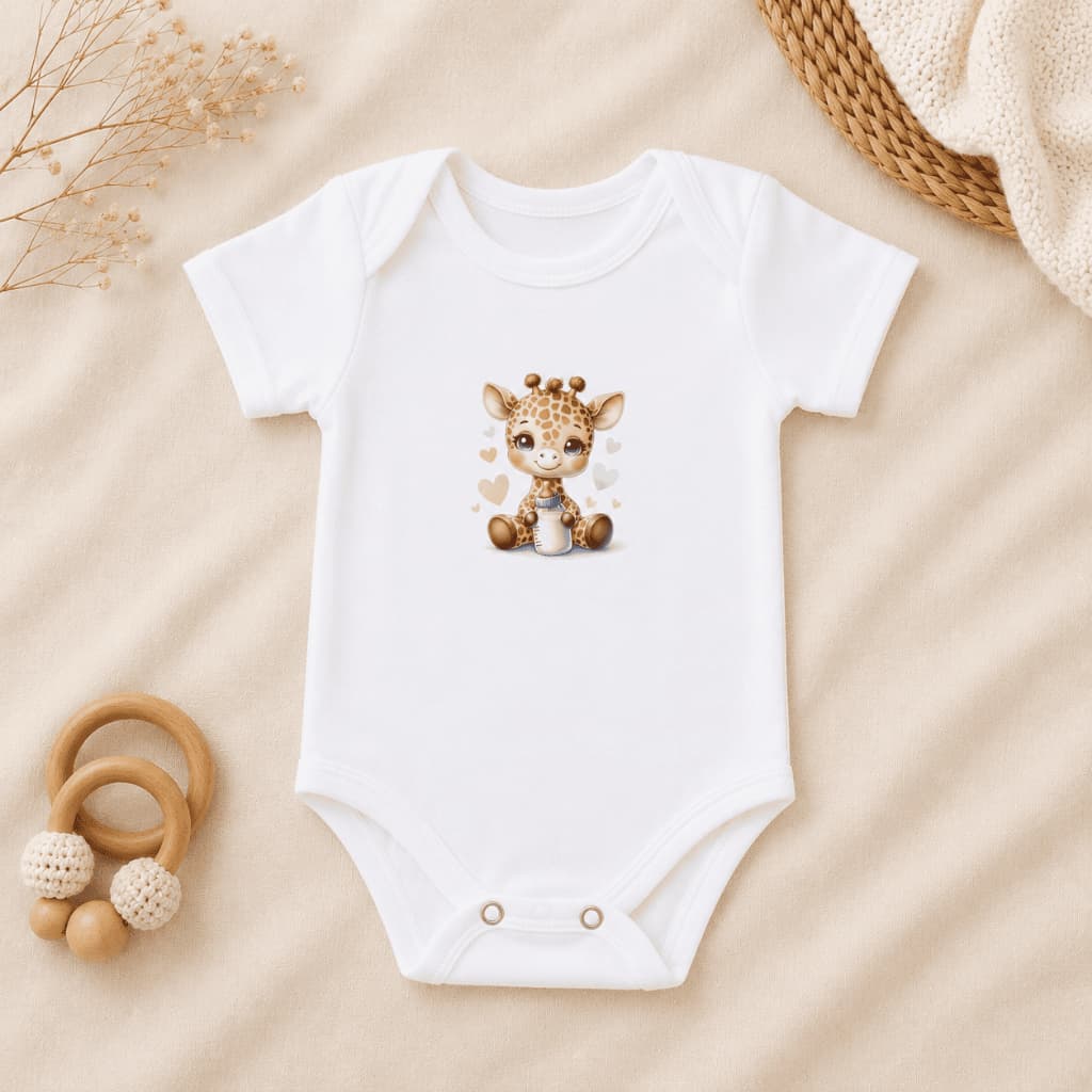 Body de bebe Girafinha body bory cor branca bege e marrom girafinha baby safari