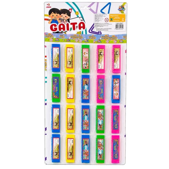 Kit 20 Gaita Infantil Iniciantes Brinquedo Sopro Educacional Prenda Desenho Boca Instrumento Musical
