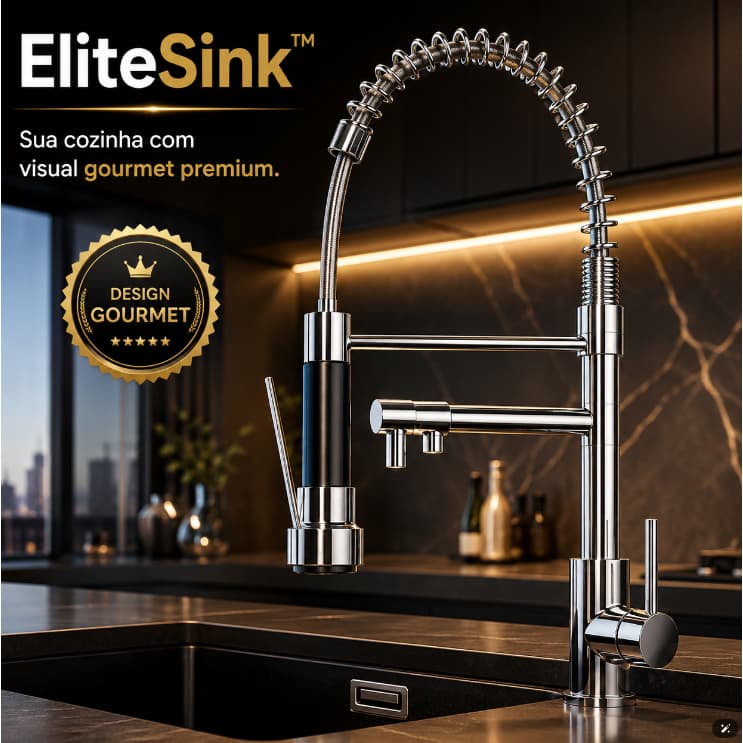 EliteSink™ Torneira Gourmet Cozinha Mesa Ducha Extensível Inox Flexível Premium Gourmet