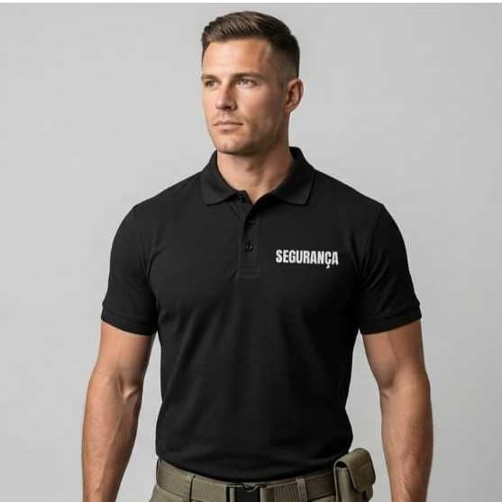 Camisa Camiseta Gola Polo Uniforme Segurança Estampada Guarda Vigia Uniforme