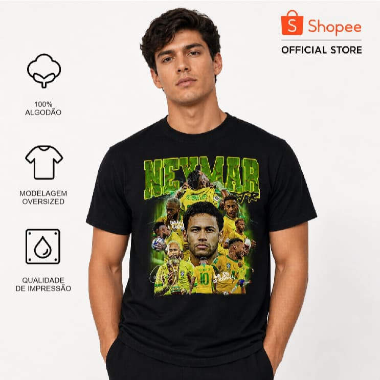 Camiseta Neymar Brasil 10 Preta em Malha Fria PV