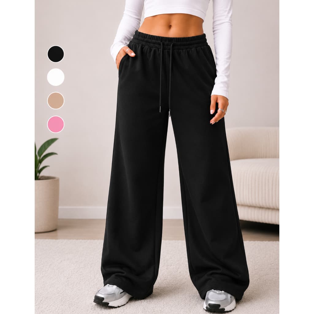 Calça Moletom Infantil E Adulto 4 ao GG  Feminina Peluciada Wide Leg Com Bolso Casual Confortável