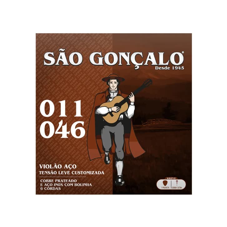 Encordoamento 011 São Gonçalo 125 para Violão Aço + palheta
