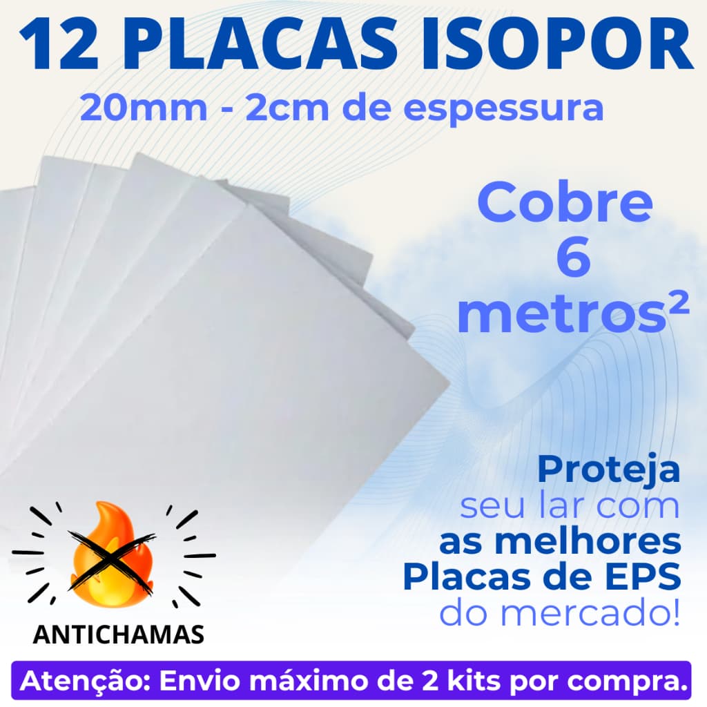 12 Placas de Isopor EPS Antichamas e Isolante térmico com 20 mm (2 cm) de espessura - para forro