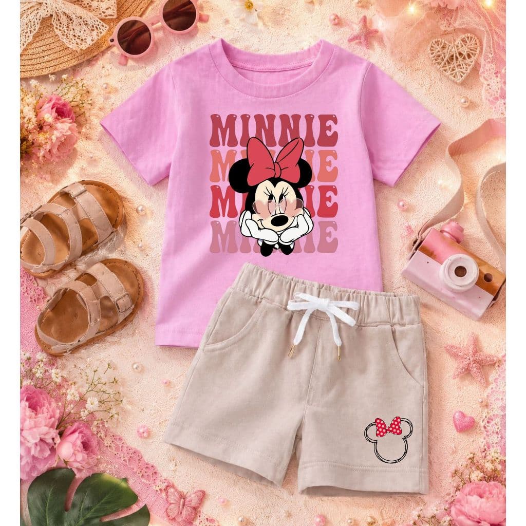 Conjunto Infantil para Meninas - Estiloso - de menina Camiseta e Short de Moletom - Minnie - Alta Qualidade - Moda