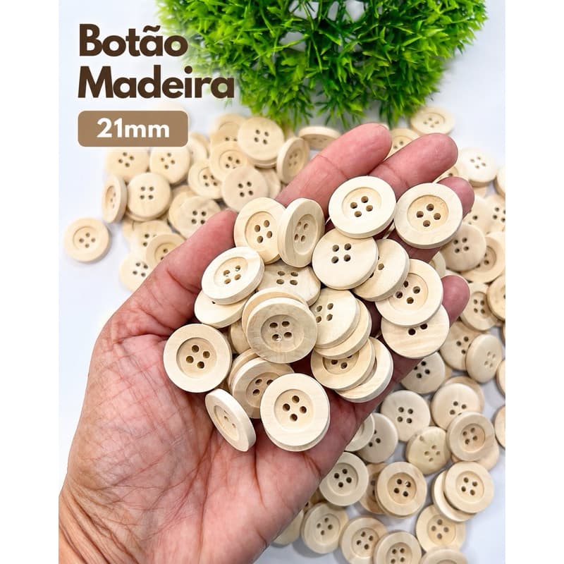 Botão De Madeira Natural 21mm Artesanato, Costura, Patchwork