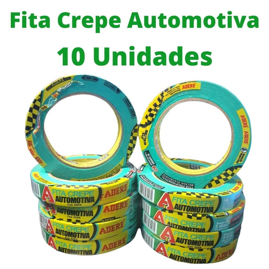 Kit 10 Unidades Fita Crepe Automotiva Verde 18mm x 50m Premium
