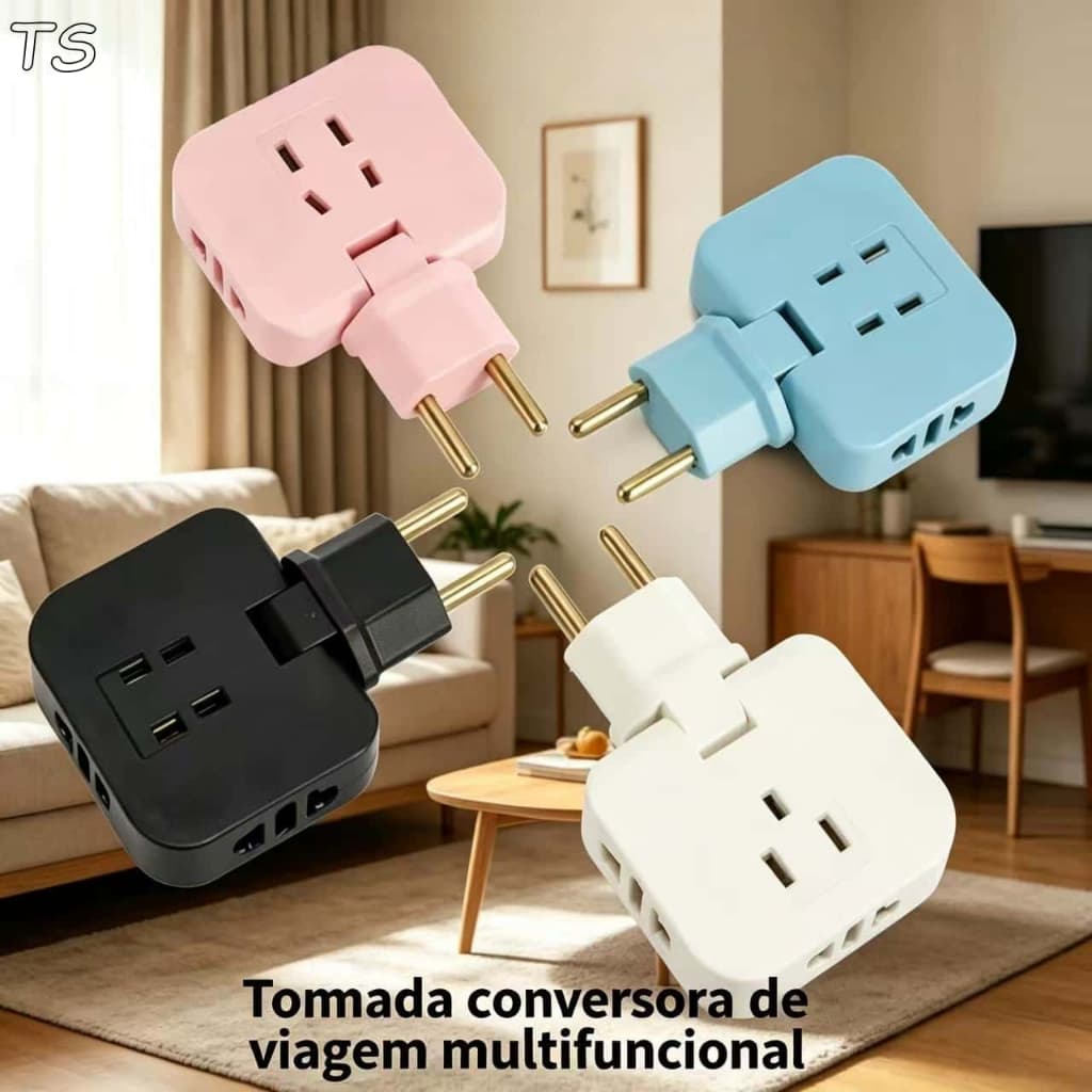 Adaptador Plug De Tomadas Padrão Europeu P/3 Tomadas 180 Graus