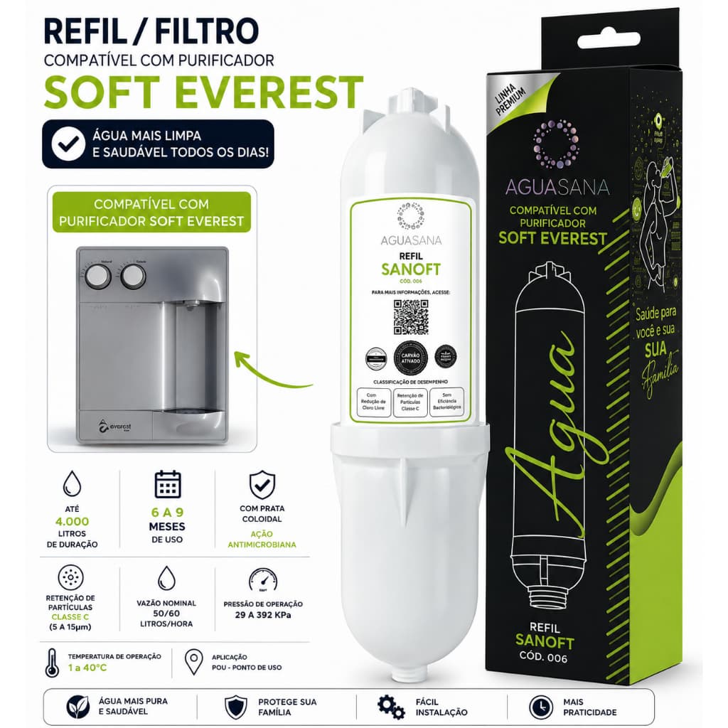 Filtro para Purificador de Água Soft Everest. Refil Compatível com bebedouro FIT, BABY, SLIM e STAR