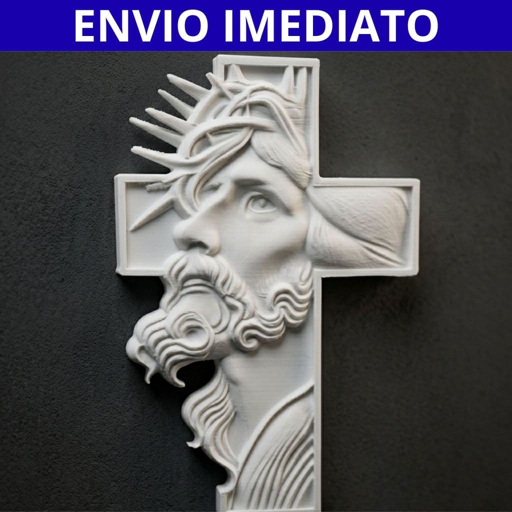 Quadro Cruz Rosto Jesus Cristo Pequena 3D Placa Decorativa Parede Fé Presente Religioso Moderno Cristão Artigo Religioso