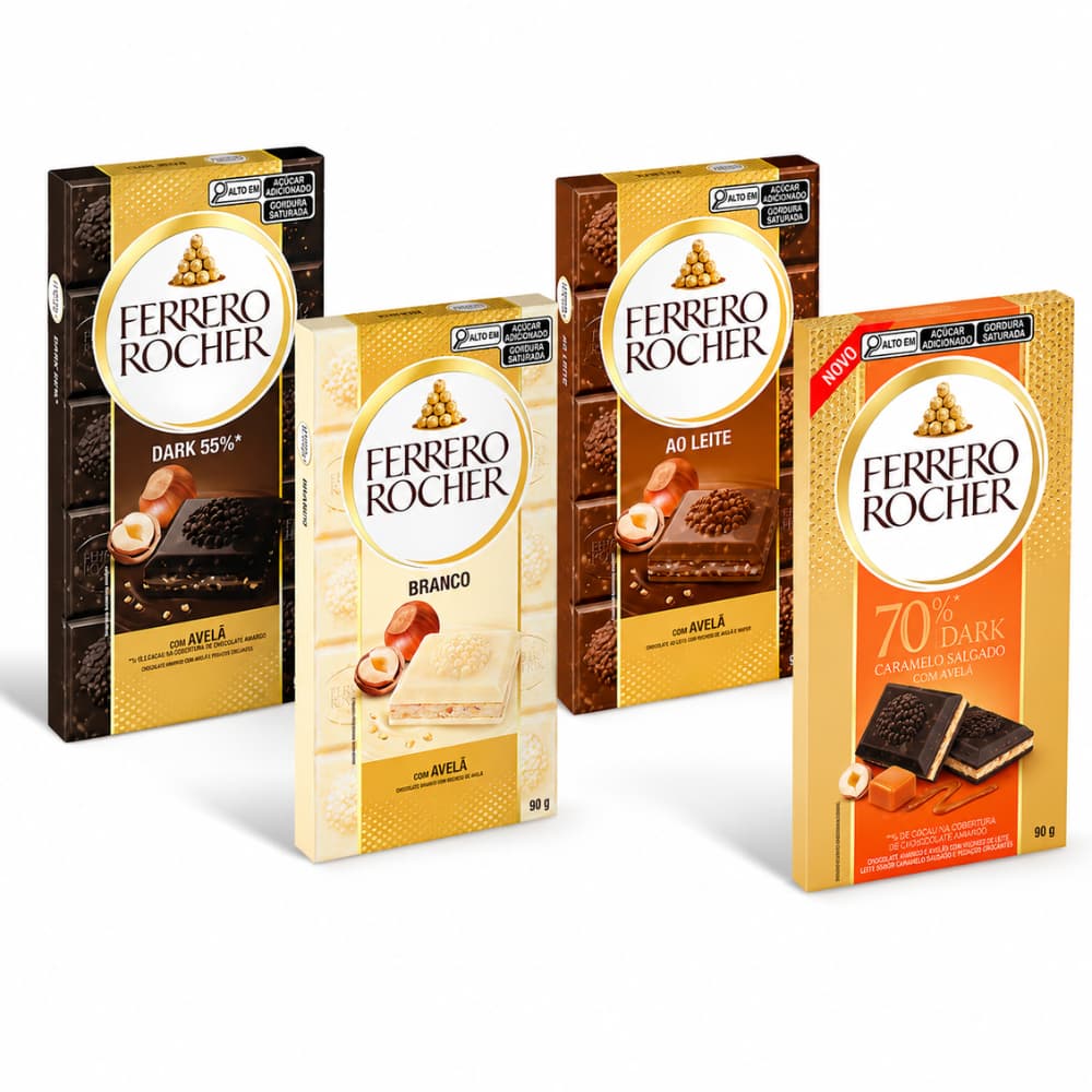 Barra Chocolate Ferrero Rocher 90g Ao Leite Branco Dark Caramelo Salgado Recheado Saboroso Crocante